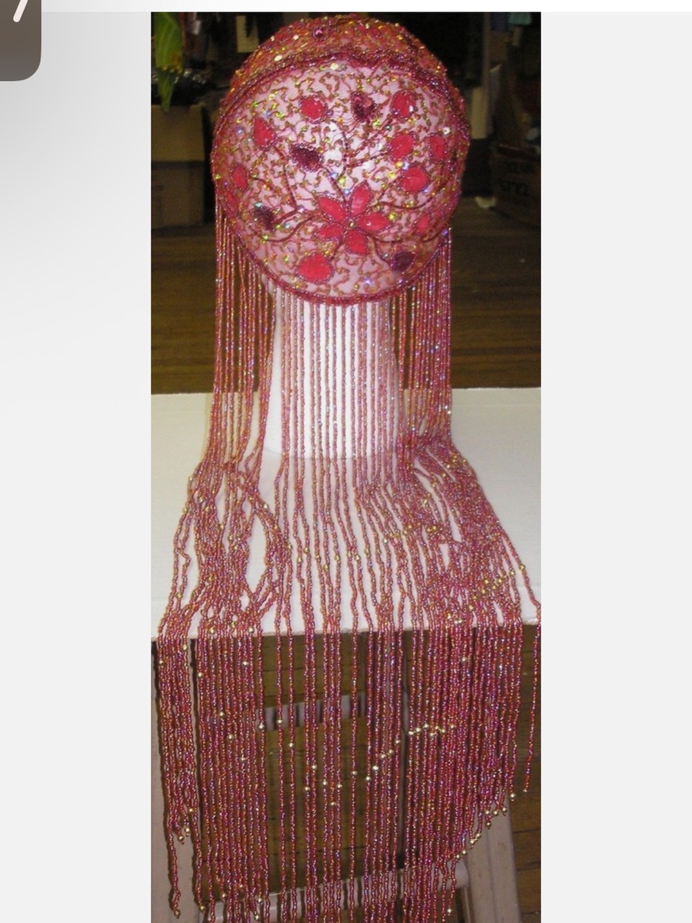 Beaded Fringe Headpiece in Pink and Gold